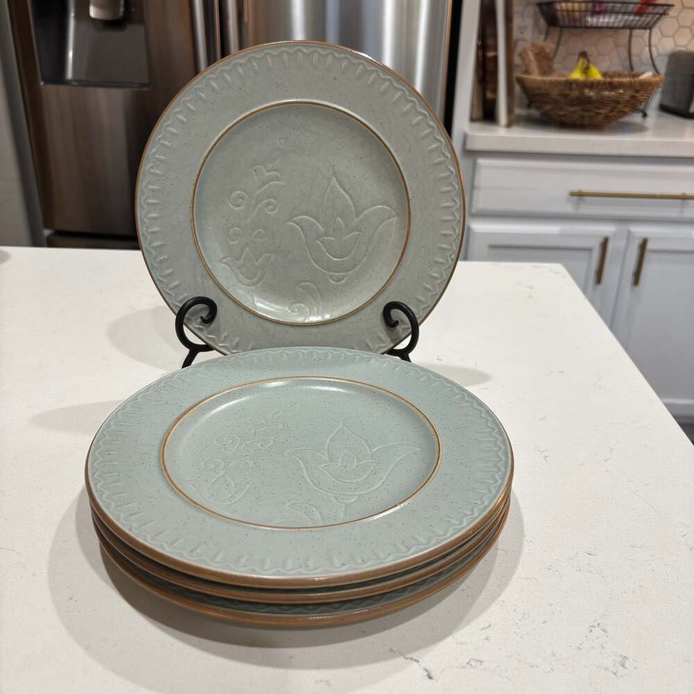 MSe (Martha Stewart) 9-inch Stoneware Salad Plates with Embossed Floral Design,